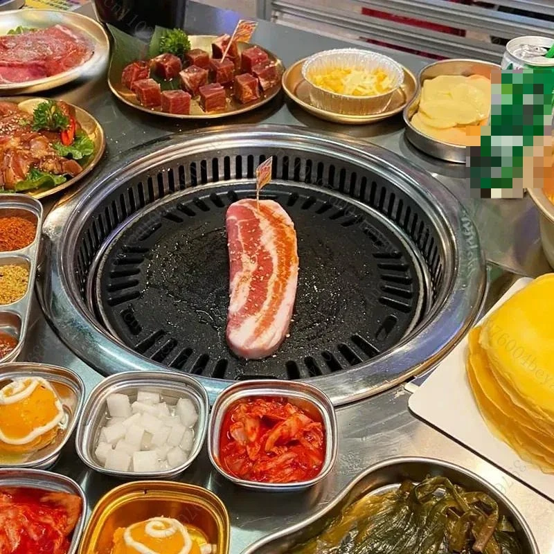 Korean-style self-smoking circulating carbon grill, barbecue shop commercial inlaid self-service barbecue grill, clean smoke