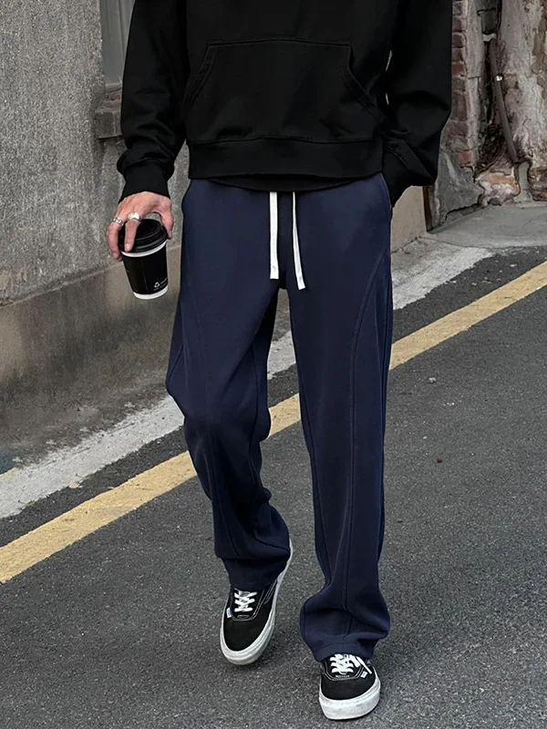 

American High Street Sle Men's Knitted Sweatpants Slanted Cut Knife Straight Leg Autumn Winter Casual Long Trousers