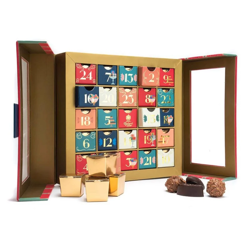 Caja de embalaje con calendario de Adviento, regalo de lujo personalizado, Ramadán, Eid, cuenta atrás, galleta de Chocolate, 24 días