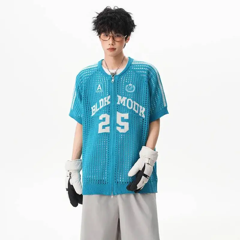 LUZHEN 2026 Summer Hollow Mesh Letter Patchwork Niche Design Short Sleeve Shirts Men's Fashion Handsome Streetwear Tops JY7966