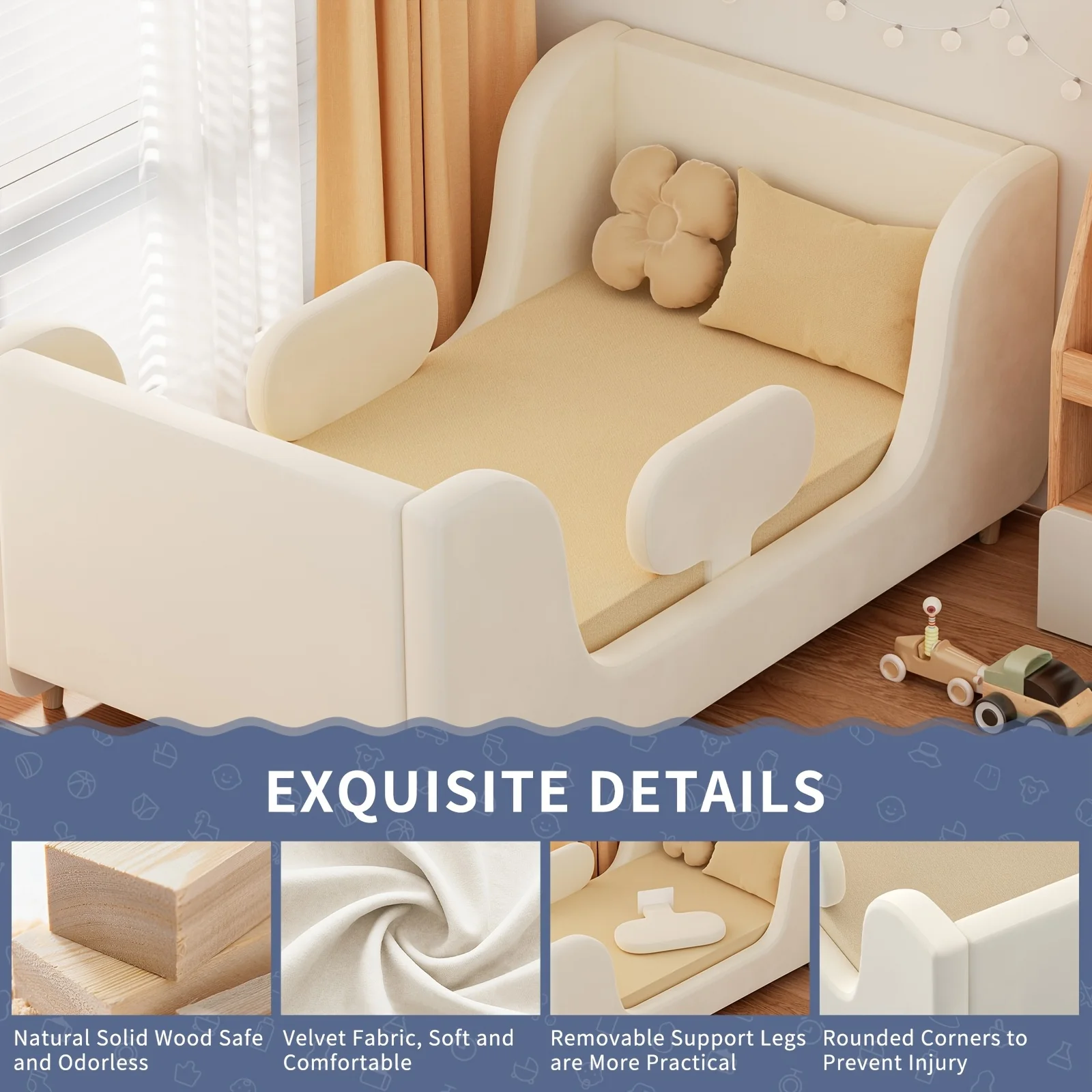 

LILYPELLE Toddler Velvet Floor Bed, Child Bed For Kids With Extra Broad, Crib Size Toddler Bed, Velvet Bed Frame, Mat Is Not