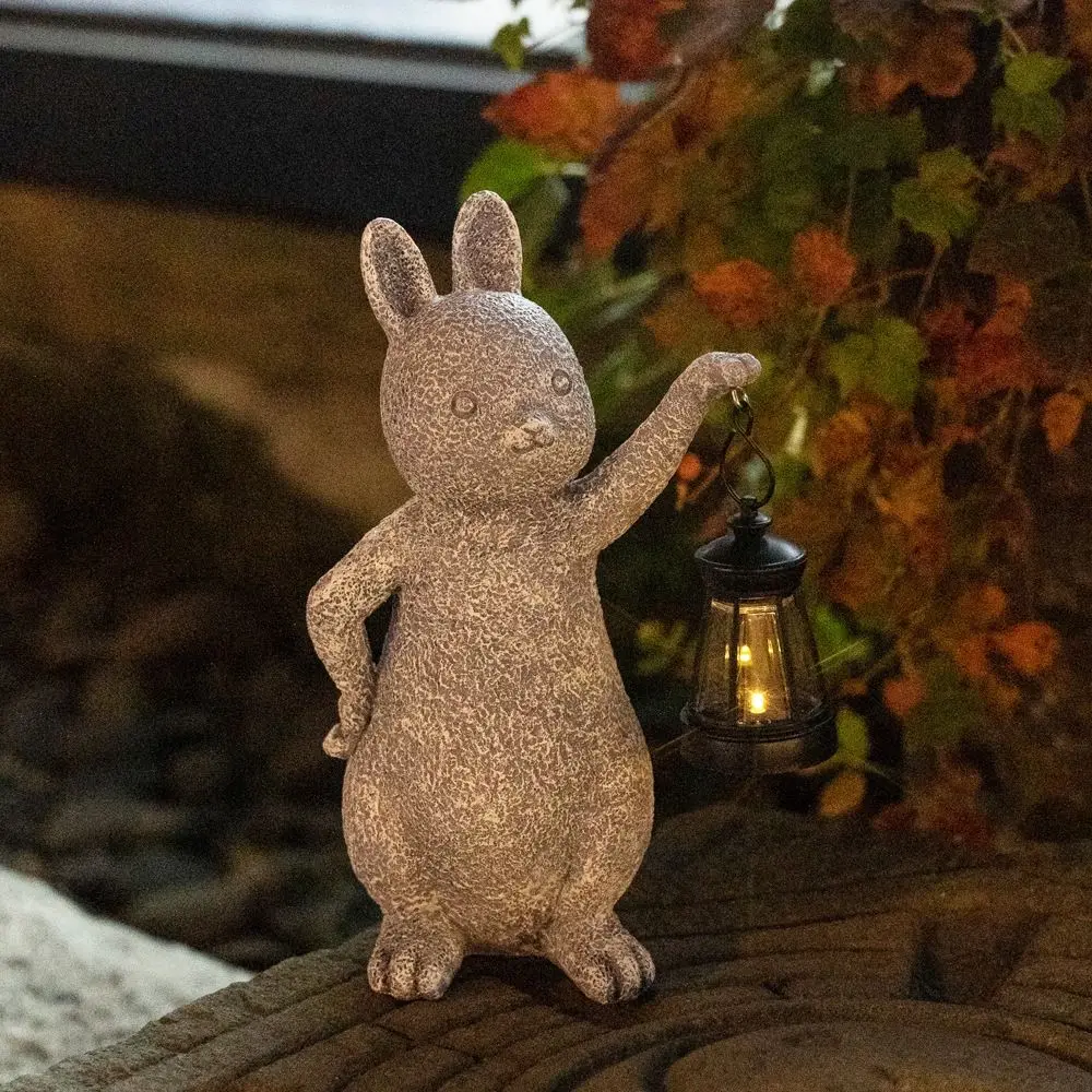 Crafts Resin Solar Rabbit Statue Lantern Cute Art Animal Sculptures Light Waterproof Creative Garden Figurines Lamp Porch