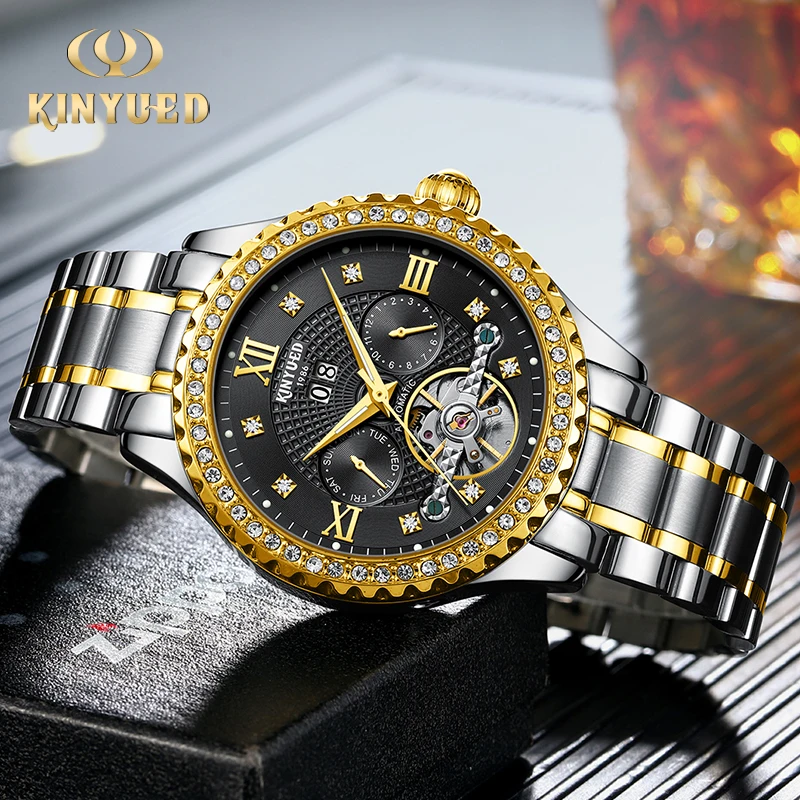 ساعات KINYUED Novel للرجال، ساعات رجال الأعمال، ساعات رجالية أوتوماتيكية بالكامل، ساعات ميكانيكية توربيون، ميكانيكية للرجال