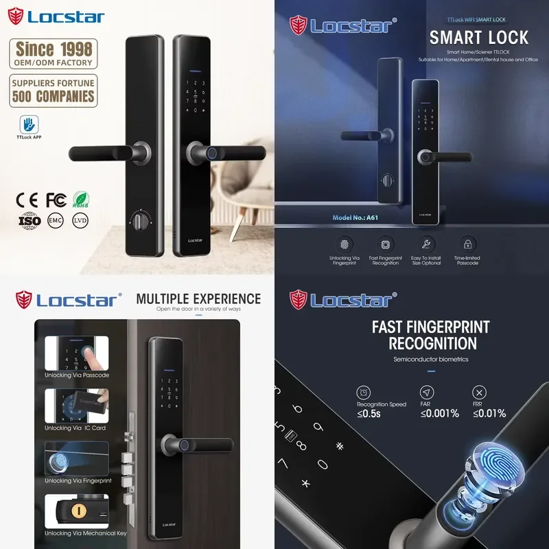 Locstar Wifi TTlock App Smart Door Biometric Fingerprint Door Handle Digital Keyless