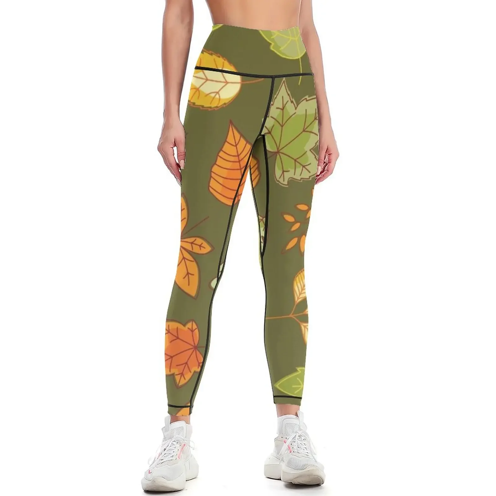 Fall Autumn Pattern- Red Orange Yellow Leaves Leggings workout shorts joggers for Pants sport Womens Leggings