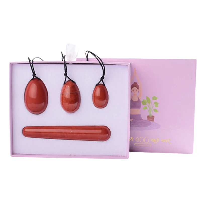 Natural Red Jasper Yoni Egg Set Drilled Jade Eggs Kegel Exerciser Women Vaginal Tightening Massage Balls Health Care Tool