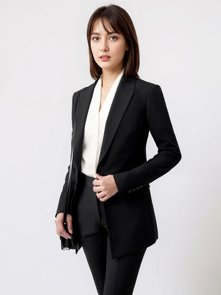 Women Suits Set Blazer Pant Office Lady Autumn Spring Formal Wear Luxury Black Single 1 Button Party Stage Host Clothing XS 2XL