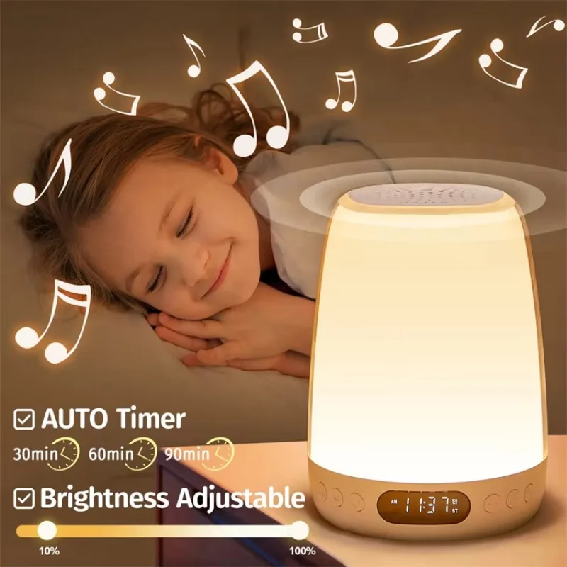 

Bluetooth Speaker Kids Alarm Clock RGB Color Night Sleep Trainer White Noise Sound App Touch