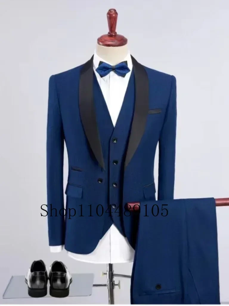 Three-piece Suit with Green Fruit Collar Single Buckle，solid Color Formal Business Suits，three-piece Groom Suit