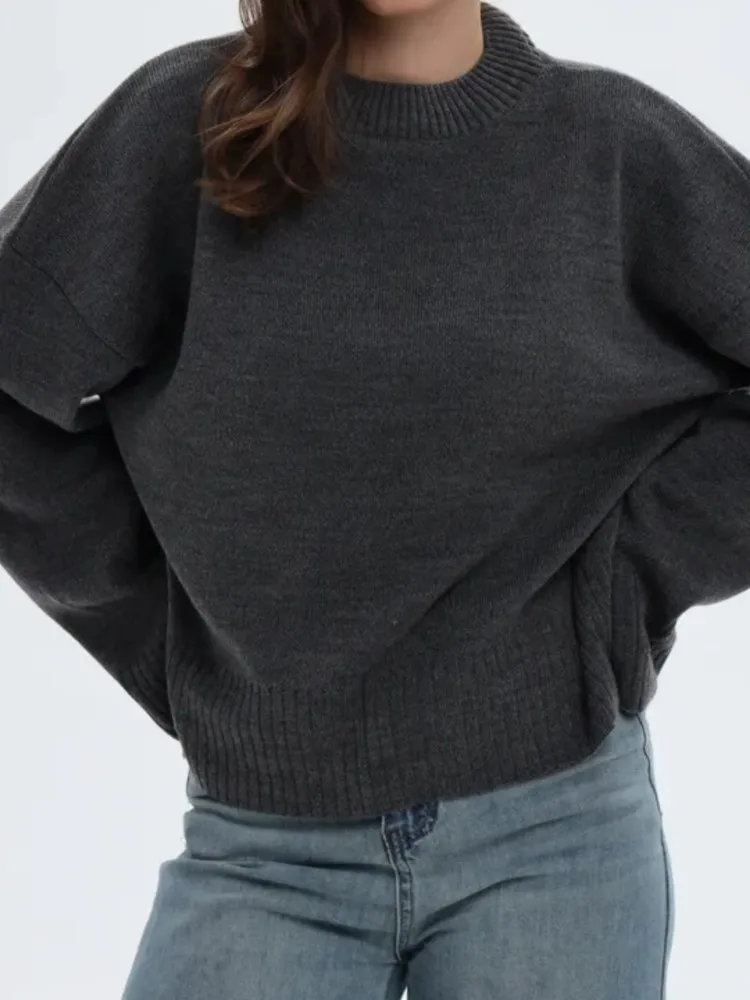 Women's Fashion Knit Sweater Casual Solid O Neck Long Sleeve Pullovers Sweaters Tops For Women Office Womens Clothing Winter New