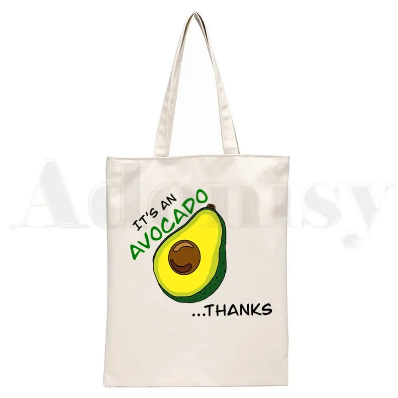 Avocado Vegan Kawaii Vegetarian Vintage Print Reusable Shopping Women Canvas Tote Bags Eco Shopper Shoulder Bags