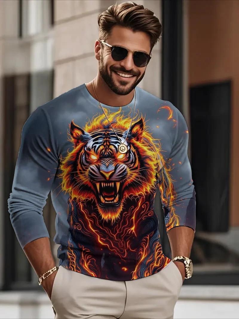 

Men's 3D Fierce Tiger Print T-Shirts Fashion Cool Outdoor Street Long Sleeve Pullover Autumn Loose Breathable Quick Dry Clothing