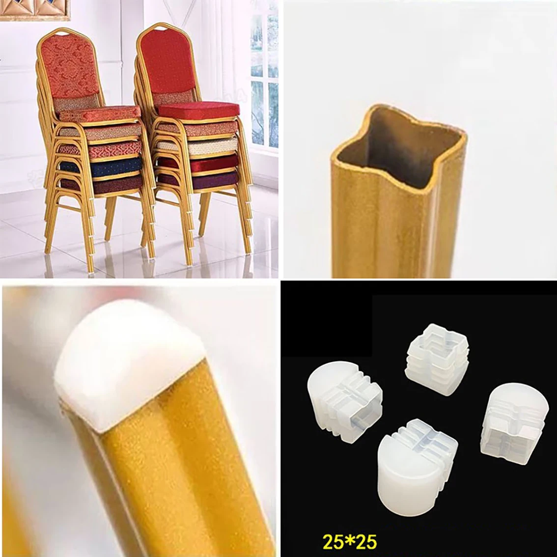 Almohadillas de plástico cuadradas para pies de piezas, Tapones para agujeros de 13x25mm a 60x60mm, juntas de protección antideslizantes, tapas para muebles de silla y tubería, 4 Uds.