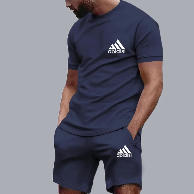 2024 new men\'s sportswear fitness set running suit casual T-shirt+shorts set breathable jogging sportswear 2-piece set for men