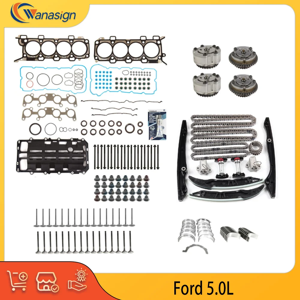 

Engine Rebuild Full Gasket Bolt Set Timing Chain VVT Kit Bearing In & Ex Valve Fit 5.0 L T GAS For 11-14 Ford MUSTANG F-150 5.0L