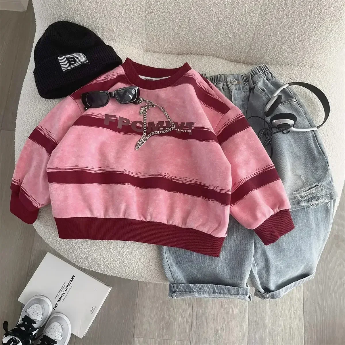 Kids Hoodies New Spring 2025 Fashion Baggy Striped Korean Simple Style Baggy