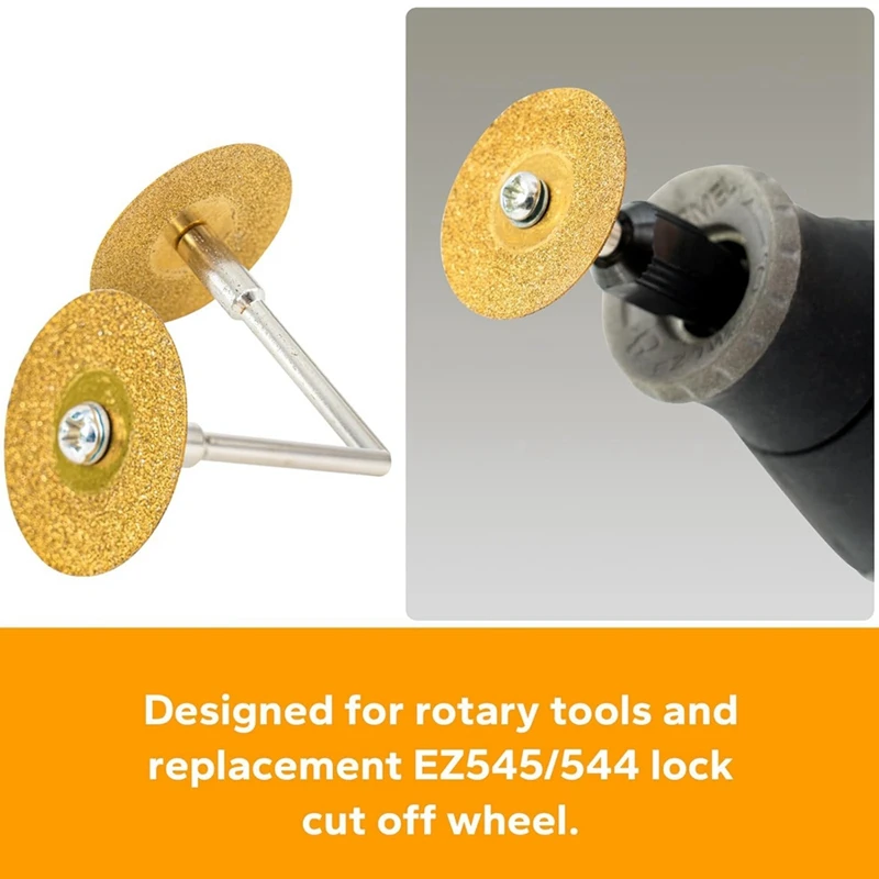 10Pcs Diamond Cutting Titanium Coating Disc Cut Off Wheels With 2Pcs Mandrel, For Rotary Tool Attachments(25Mm)