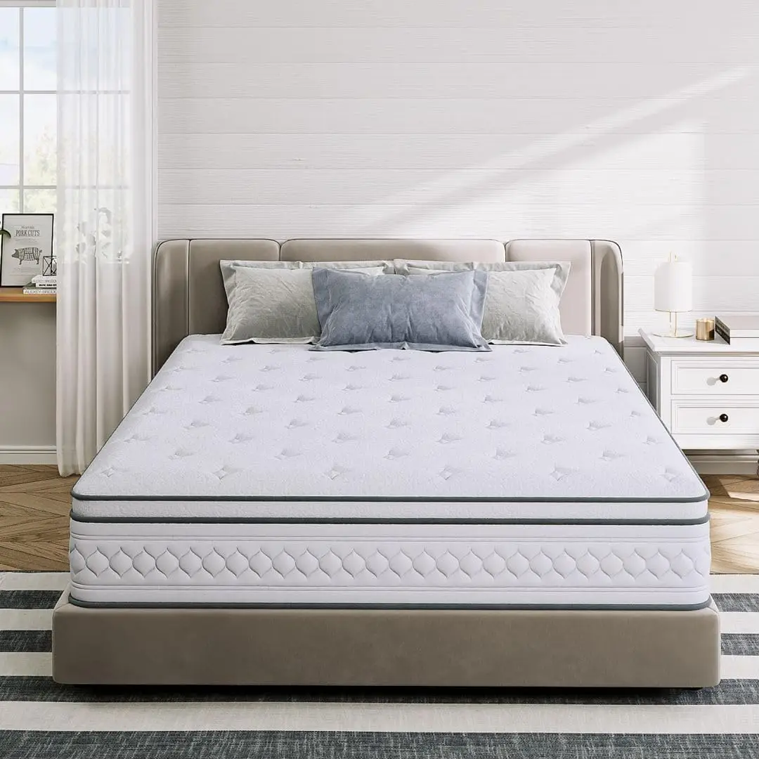 

Full Size Mattress, 12 Inch Medium Firm Hybrid Mattress with Pocketed Springs and Cool Gel Memory Foam, Sufficient& Even Support