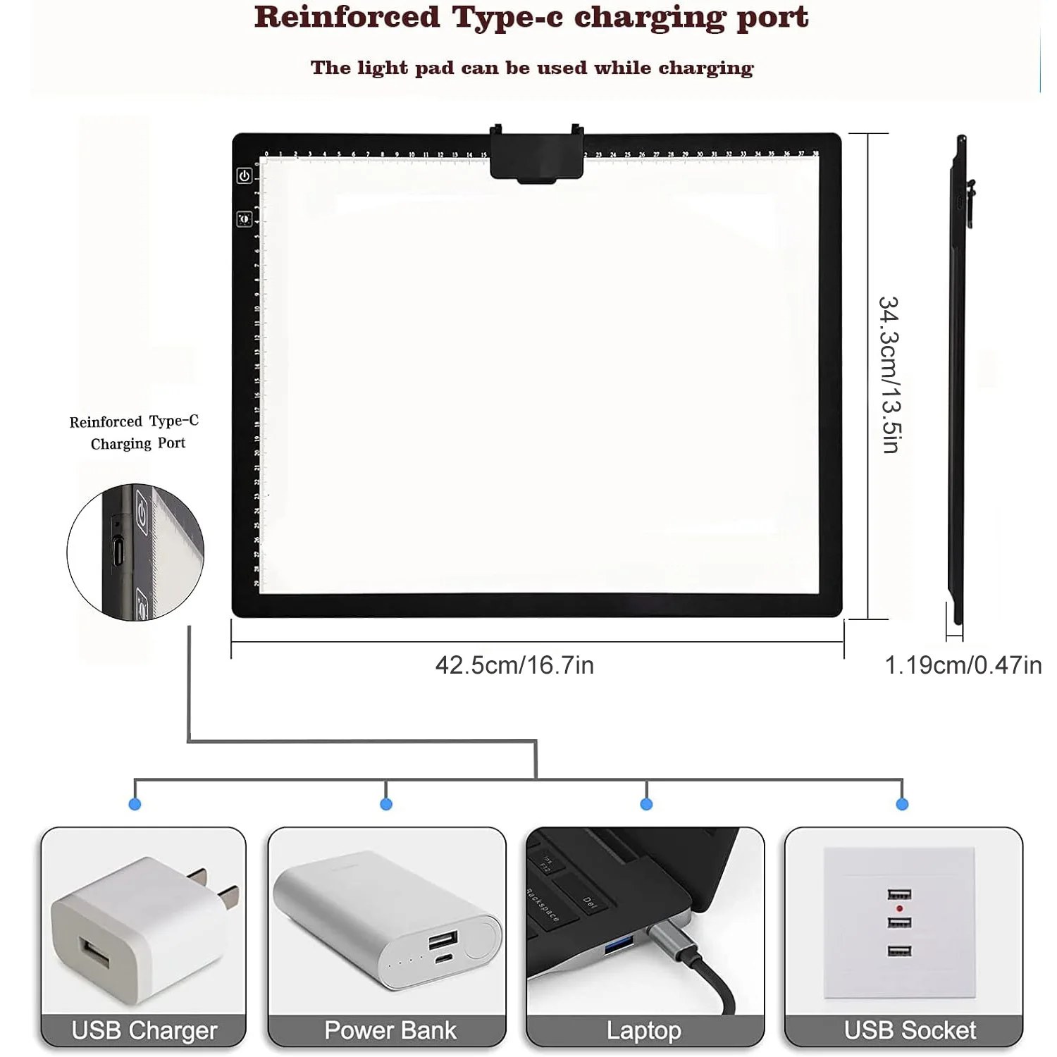 A3 Light Pad with Stand Rechargeable 6 Adjustable Brightness Rechargeable Tracing Light Box Pad for 5D Diamond Painting Kits