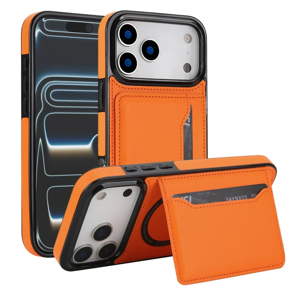 

Kickstand Leather Case For iPhone 17 16 Pro Max 15 Plus 14 13 12 17e 16e Air Cards Pocket Anti-fall Wallet Magsafe Magnetic Case