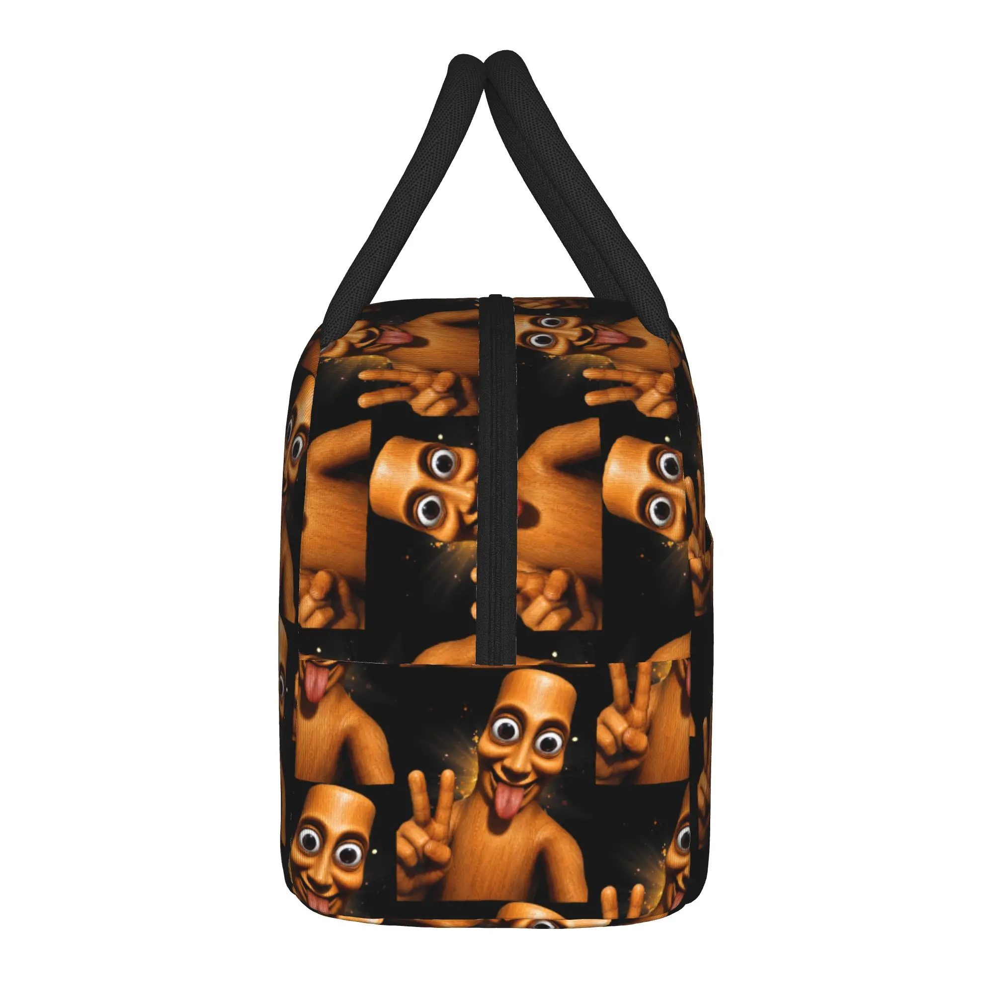 Funny Halloween Tung Tung Sahur Peace Sign Tongue Out Meme Lunch Bag Kawaii Lunch Box For Child Office Portable Zip Cooler Bag