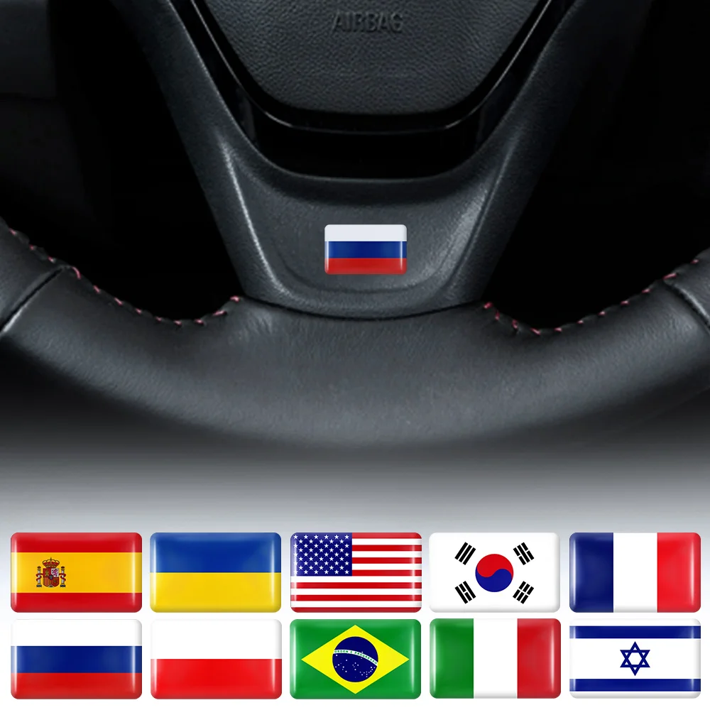 10pcs 3D Epoxy Car Interior Stickers Decals Decorative Accessories For Israel Brazil Ukraine U.K. France Canada Turkey Korean