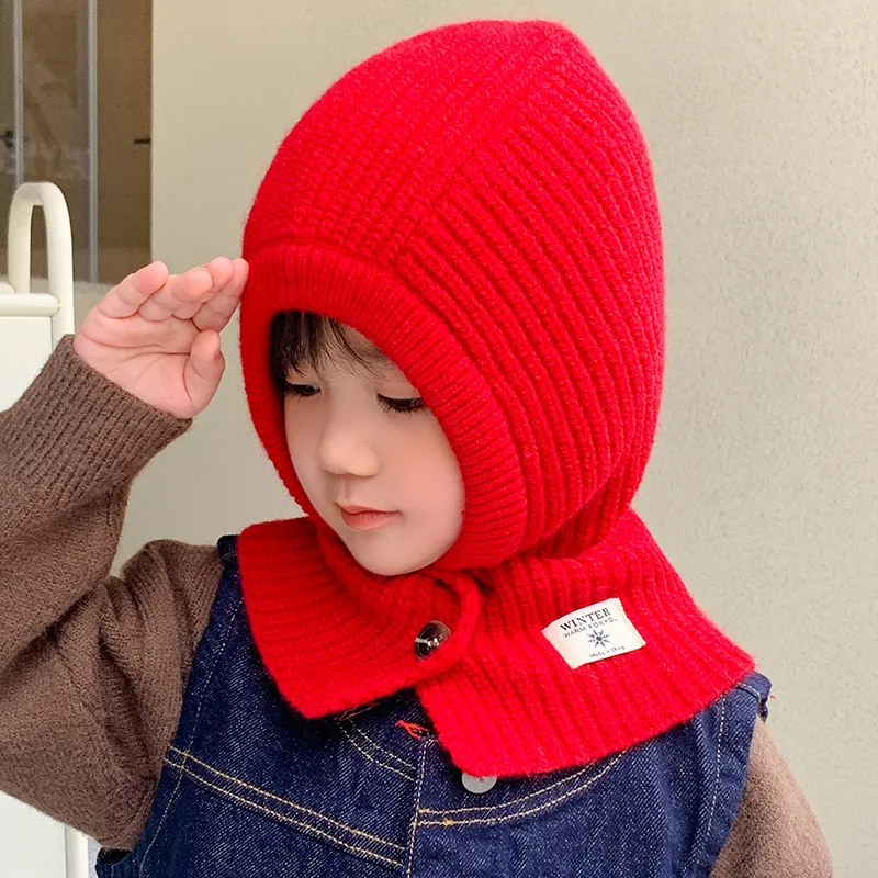 2-10 Year Autumn Winter Kid Balaclava Headgear Cap Baby Knitted Bucket Hat Child Warm Ear Protection Neck Caps Hot