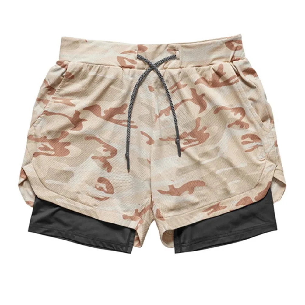 شورت رياضي مموه كاكي M للرجال يسمح بمرور الهواء مع جيوب وحبل قابل للتعديل لتشغيل ممارسة السباحة
