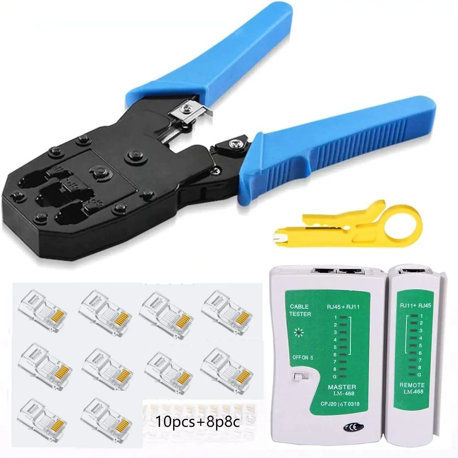 Network Cable Tester + Crimping Tool  + 10PCS 8P8C