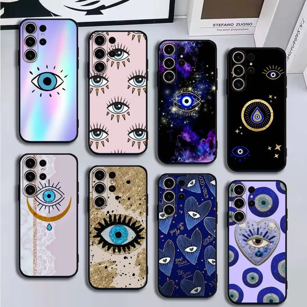 

Blue Lucky Evil Eye Phone Case For SamsungS25,24,21,22,23,30,Ultra,20,Plus,Fe,Lite,Note,10,9,Soft Black Cover