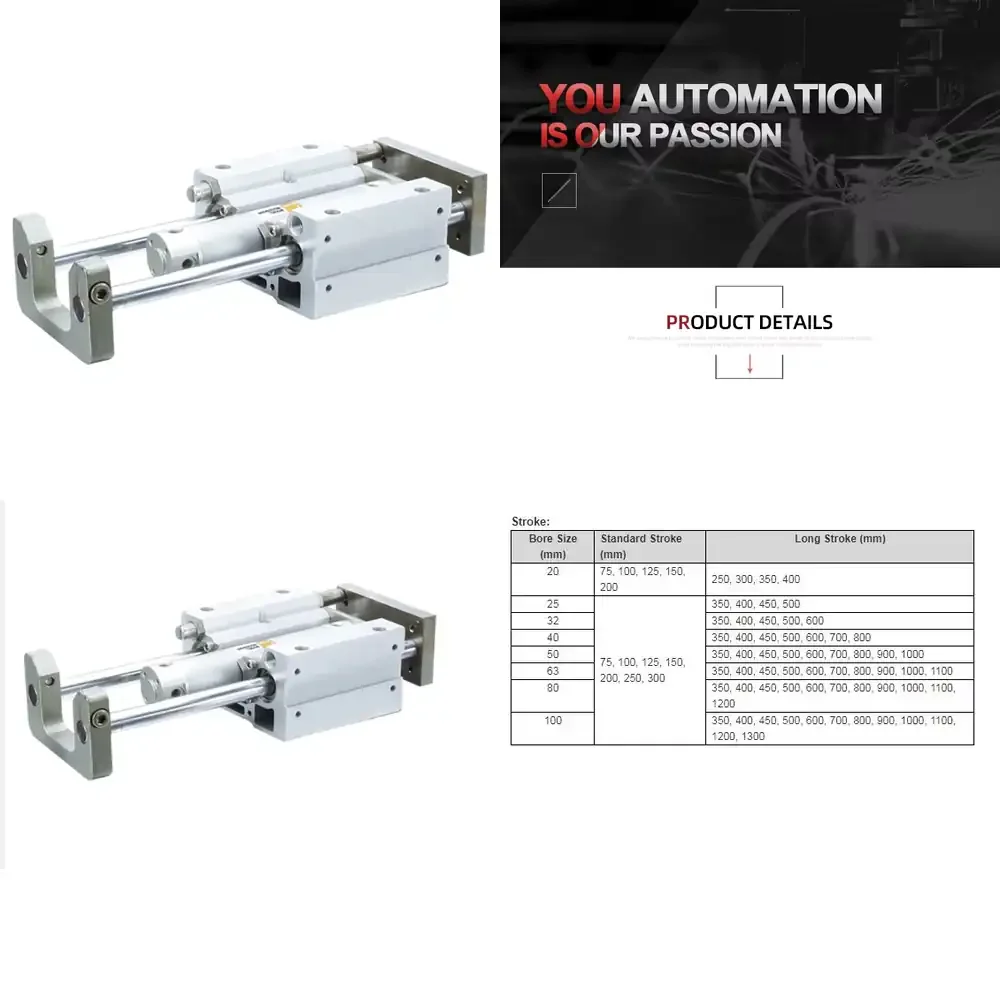 MGG Series Compact Guide Basic Type Air Cylinder Guide Double Acting Double Shaft Pneumatic Cylinder