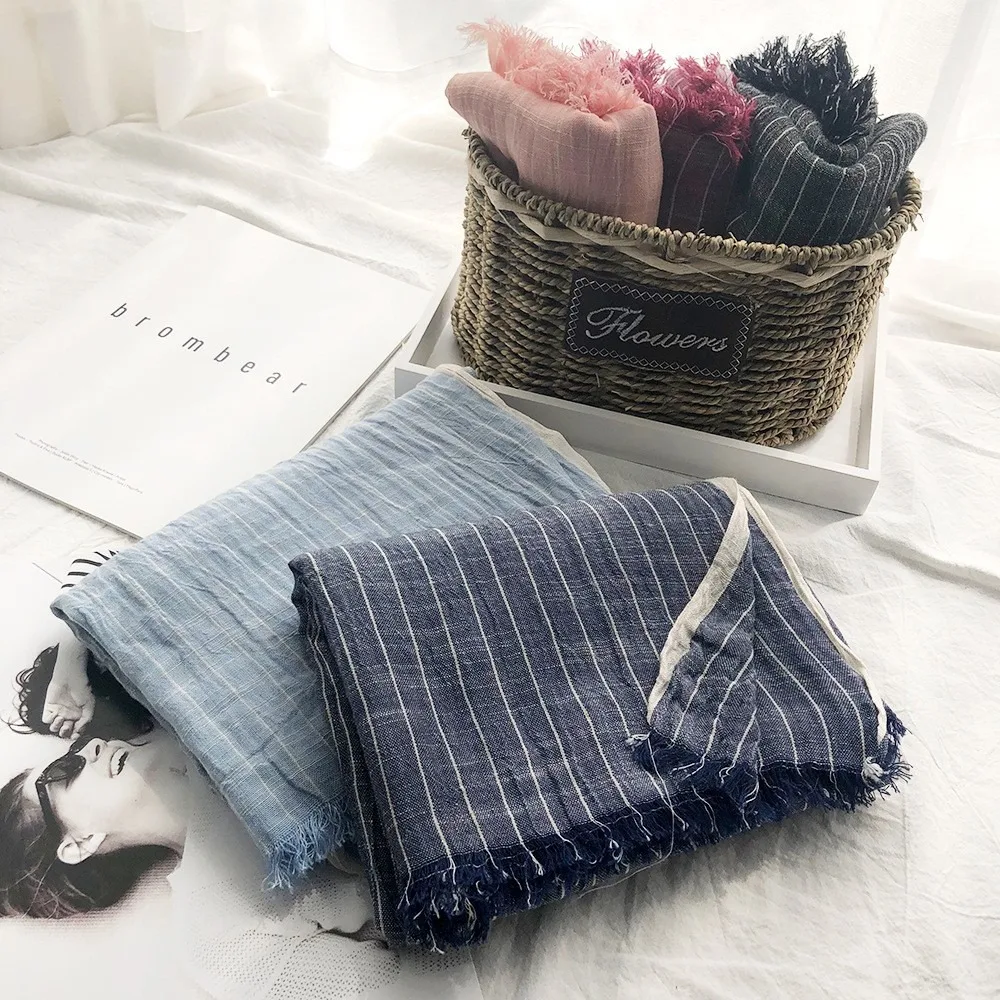 

Fashion Cotton Linen Striped Pleated Shawl Thicken Windproof Winter Cashmere Scarf Casual Pashmina Neckerchief Men Scarf Male