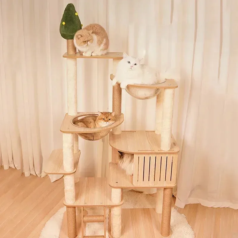 Solid Wood Cat Climbing Game Scratching Platform Cat Tower Ceiling Condo Tree Sofa Mat Cat Products Accessories Kitty Products