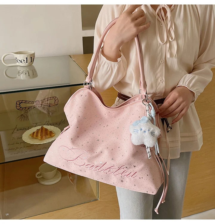 Y2k Fashion Letter Printing Pattern Shoulder Bag for Women 2026 Sweet Girls Vintage Casual Tote Bag Handbags Large Capacity Bag