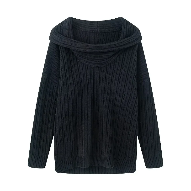 Pullover One-shoulder Knitted Tops Brown Solid Loose Sweater Jacket Striped Casual Vintage Women‘s Mid-length Outerwears Stylish