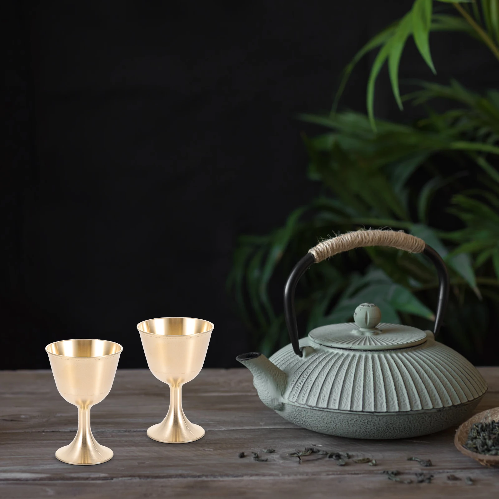 

2pcs Copper Worship Exquisite Decorative Sacrifice Offering Wine Temple Cup Multi-Function Desktop Holy Mug Golden