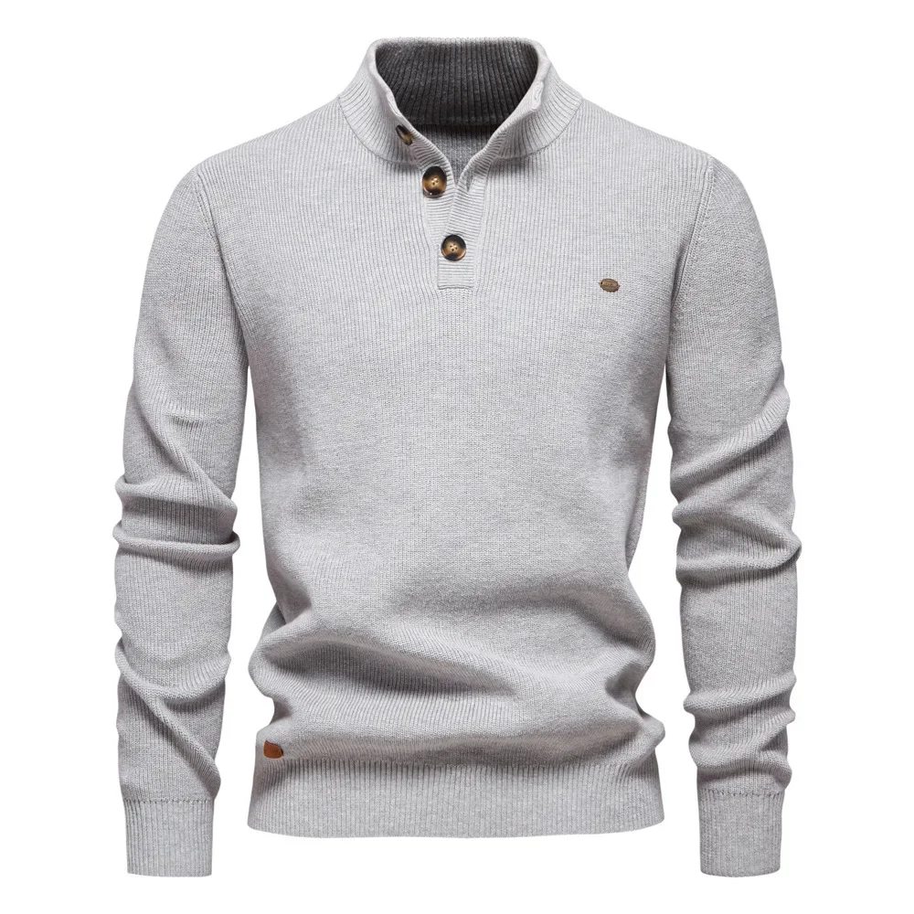 Jesień Zima Sweter Męski Pół Wysoka Szyja Zamek błyskawiczny Solidny Elastyczny Slim Fit Długi Rękaw Pullover Mężczyźni Business Casual Swetry Dzianinowe