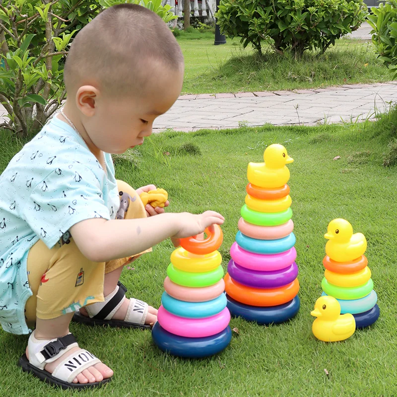 0 12 Month Baby Puzzle Rainbow Tower Cup Stacking Duck Toys Montessori Educational Beach Kids Pool Bathtub Toy Boy Gril Gift