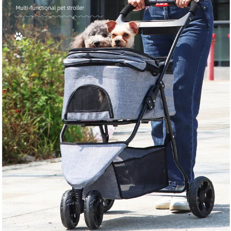 Multi Functional Pet Stroller Portable Folding Transport Cage Breathable Window Dog Seat Universal Pulley Dogs Basket