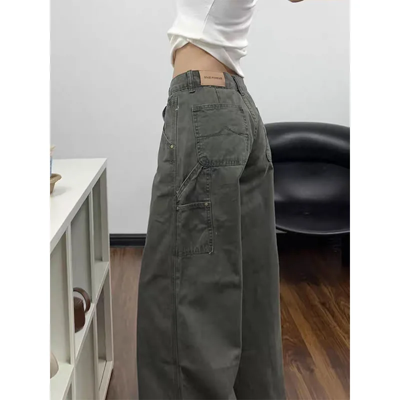 Loose Wide Leg Workwear Jeans Women's New Style Retro High Waist Solid Slimming Fashion LeisuerFloor-Length Women Pants