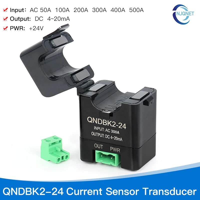 4-20mA Split Core Current Transmitter QNDBK2-24 AC 5A 10A 20A 50A 100A Current Sensor Transducer Clamp CT Current Transformer