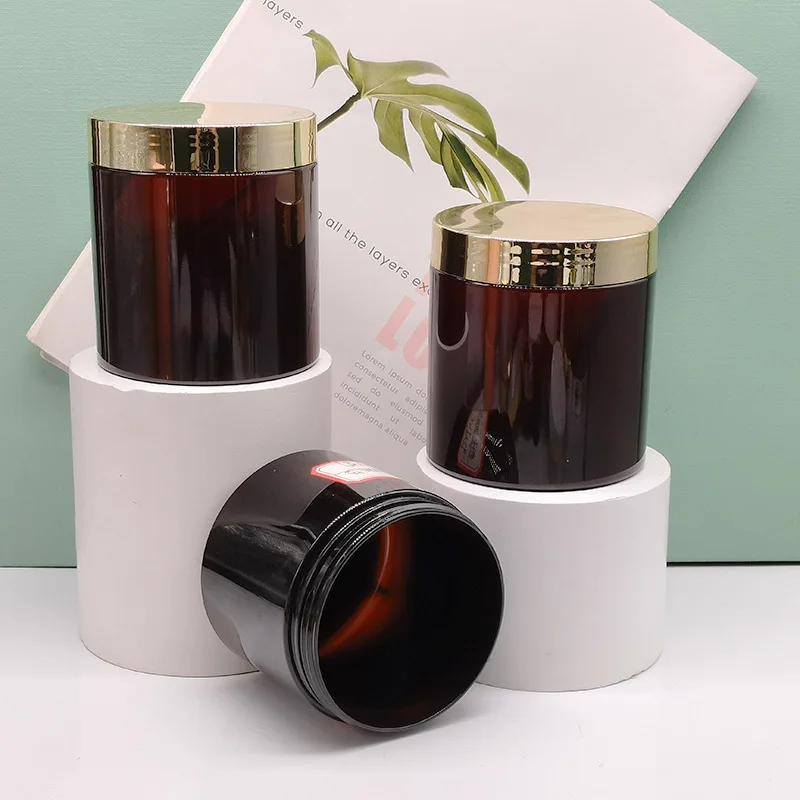 10x pot de crème vide masque Facial bouteilles ambre pour animaux de compagnie avec bouchon en or galvanisé bouteille d'emballage cosmétique de maquillage 300/500ml 1