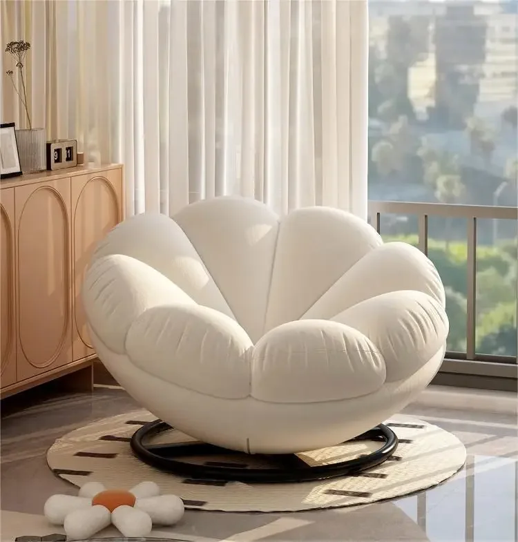 Comfortable Petal Shape Rotating Sofa Chair Pumpkin Sofa Single Lounge Leisure Swivel Chair