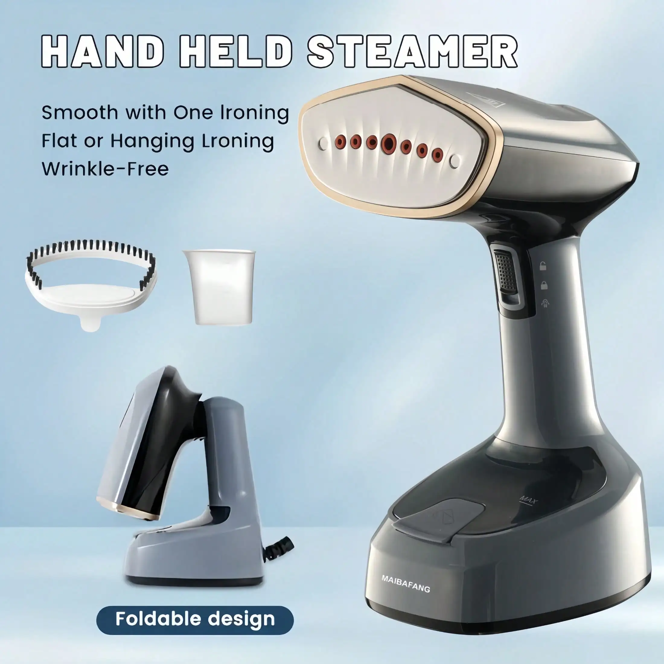 Powerful Suspended Steam Engine, Clothing Steam Machine, Foldable Handheld Clothing Crease Remover That Can Produce 20 Grams Of Steam Per Minute. It Takes Only 20 Seconds To Quickly Heat Up. Suitable For Home, Office And Travel (Gray)