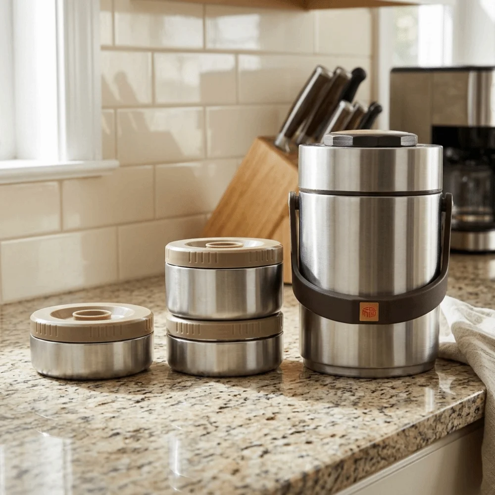 Multi Layer Insulated Food Bucket 304 Stainless Steel Individual Meal Boxes Insulated Food Container Sealed