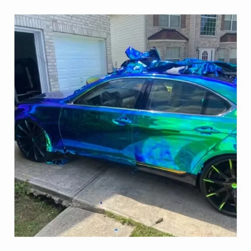

1.52x17m Car Wrap Vinyl High Quality Rainbow Chrome Blue Vinyl Car Film Decoration Stickers Laminated Blue Rainbow for Car
