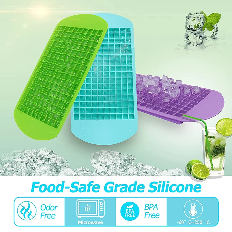 LMETJMA Silicone Mini Ice Cube Trays 160 Crushed Ice Cube Molds Easy Release Small Ice Cube for Chilling Whiskey Cocktail JT42