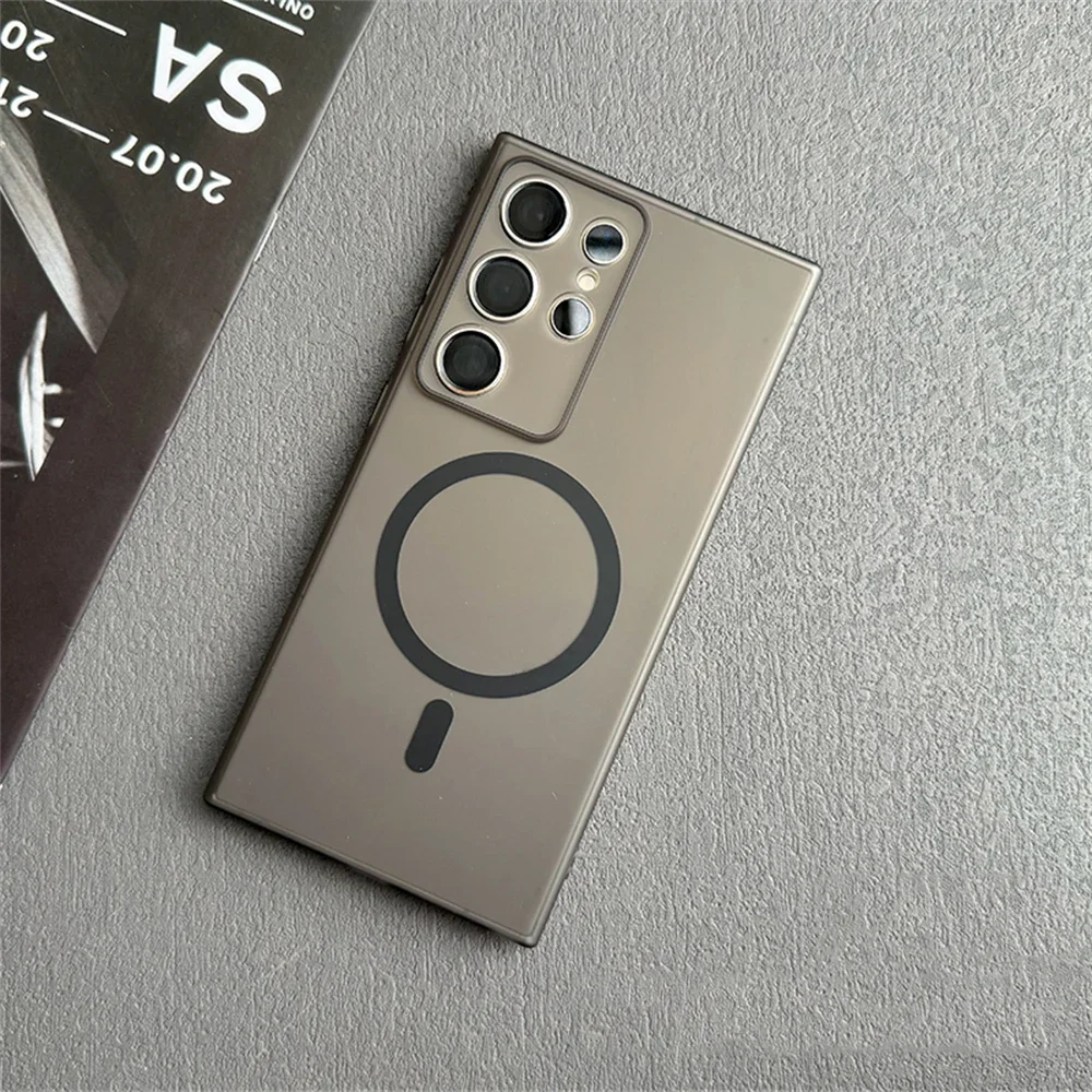 1.0mm ultra fino fosco translúcido magnético caso de carga sem fio para samsung galaxy s25 ultra s24 plus s23 + pc duro fino capa