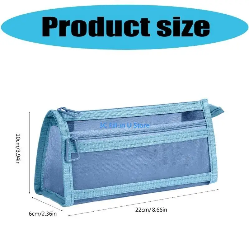 G8TA Double Camadas Mesh Lápis Bolsa caneta capa capacidade Caso capa Lápis Clear Lápis Os para