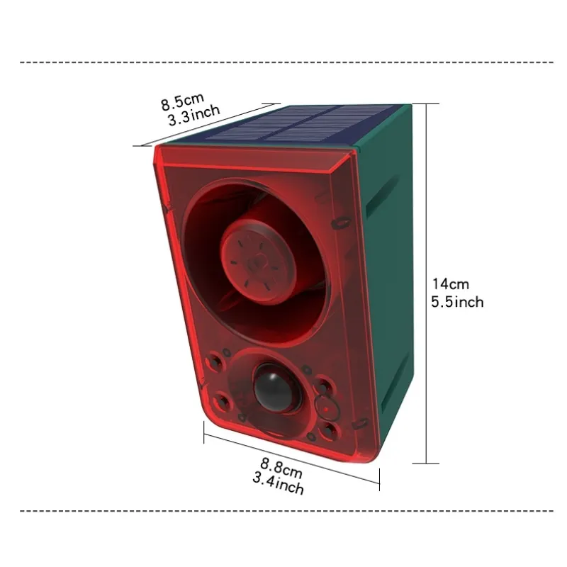 Imagem -04 - Solar Infrared Motion Sensor Alarme Siren Strobe Light 129db Detector de Movimento Farm Yard Jardim Carage Shed Ip65